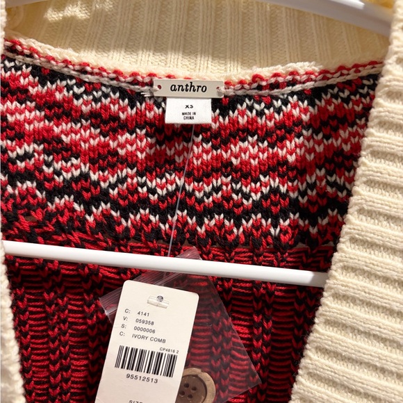 Anthropologie Cream and Red Anchor Cardigan - Picture 3 of 5